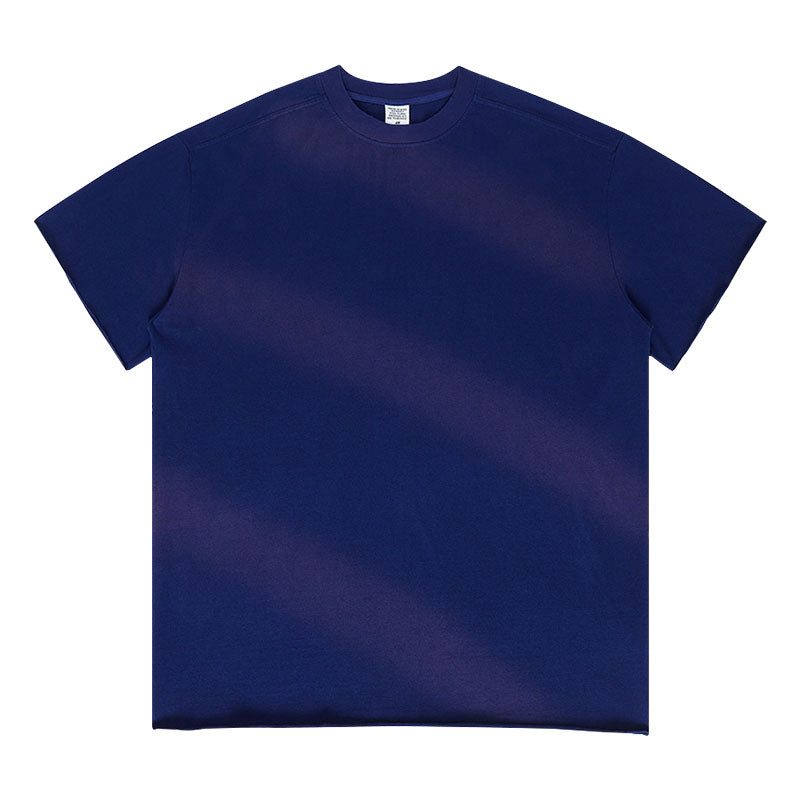 Men's spring and summer washed gradient horse destroyed frayed edge round neck short-sleeved trendy T-shirt
