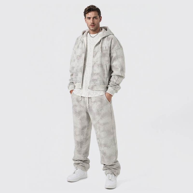 Winter windbreaker custom men's hoodie suit heavy distressed style cardigan zipper sweatshirt high quality fleece sweatshirt