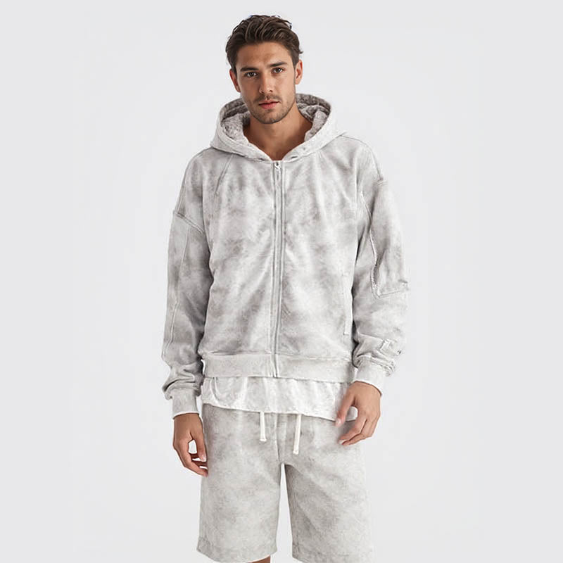 Winter windbreaker custom men's hoodie suit heavy distressed style cardigan zipper sweatshirt high quality fleece sweatshirt
