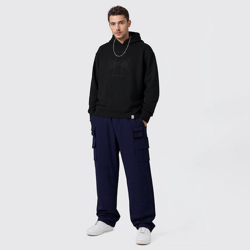 Street retro trend raw edge patch embroidered couple hooded sweatshirts for men and women