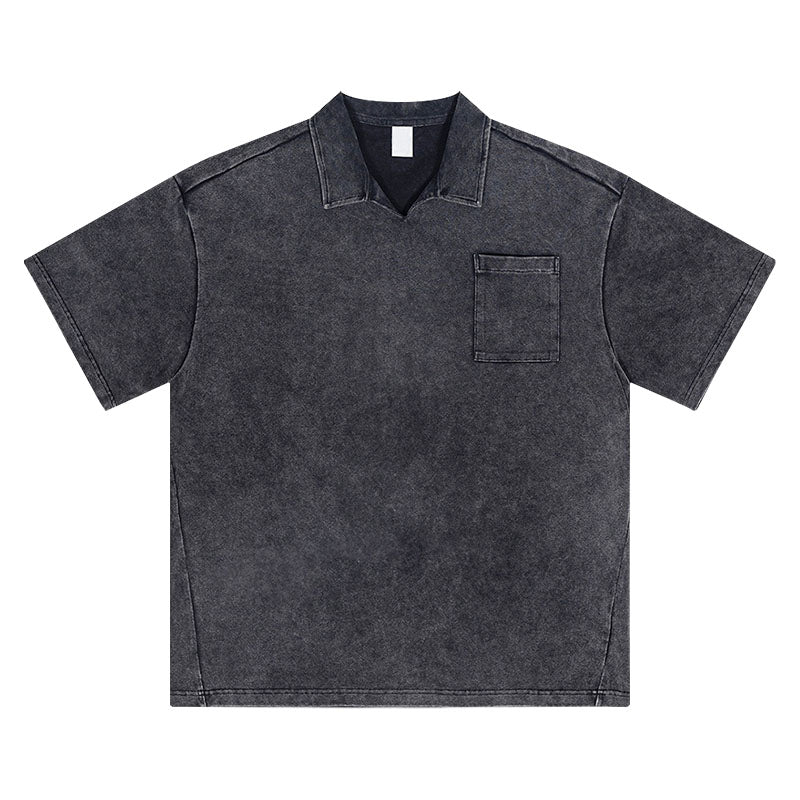 Men's Spring and Summer Washed Lapel Short Shirt Men's Teenagers Loose Resort Style Cuban Collar Short Shirt T-Shirt for Men