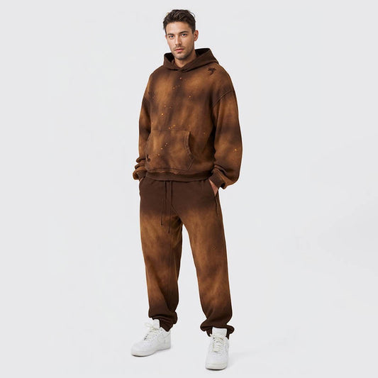 Autumn and winter 450g terry distressed men's and women's street suits retro loose washed hooded sweatshirts