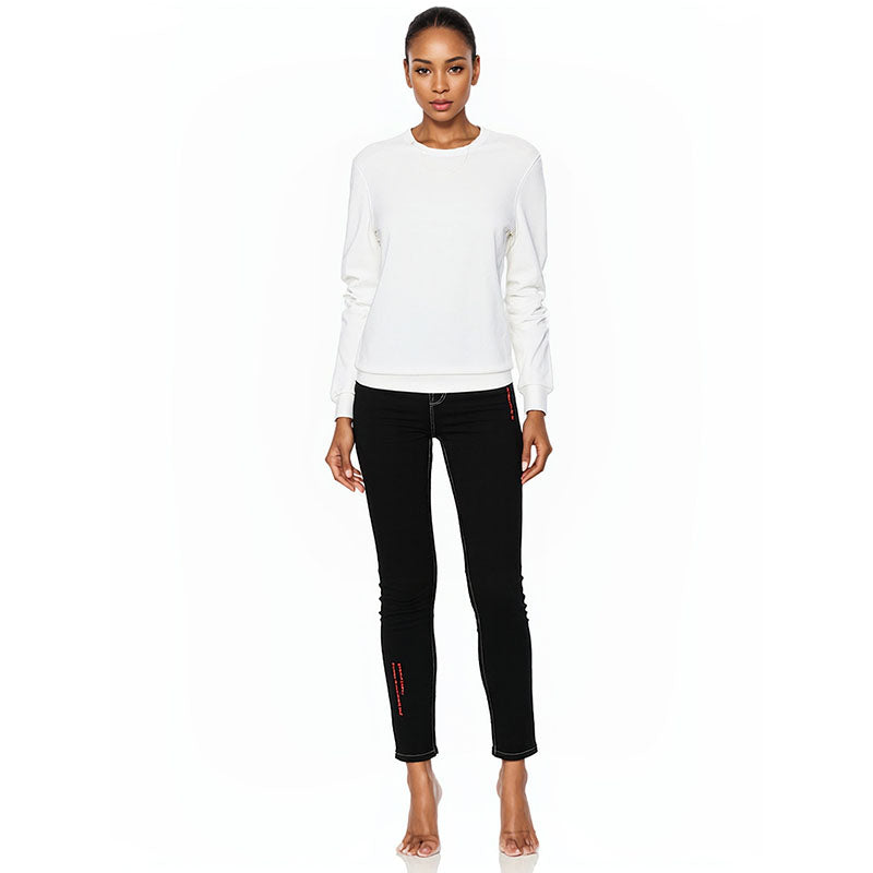 Girl's Casual Letter Crew Neck Long Sleeve Pullover Sweatshirt Tops White