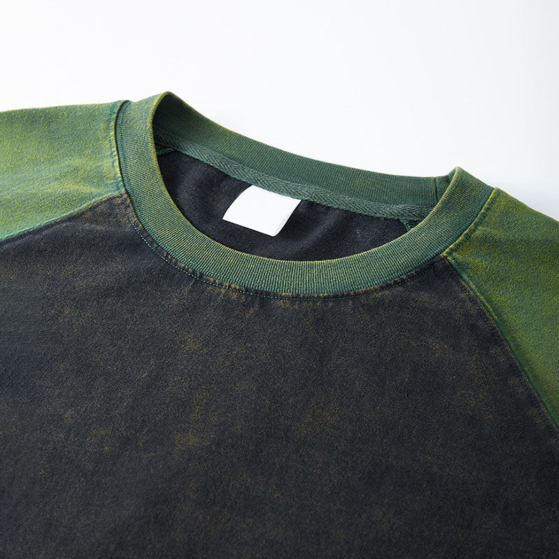 Men's casual pure cotton long-sleeved T-shirt two-color color matching loose long-sleeved bottoming shirt