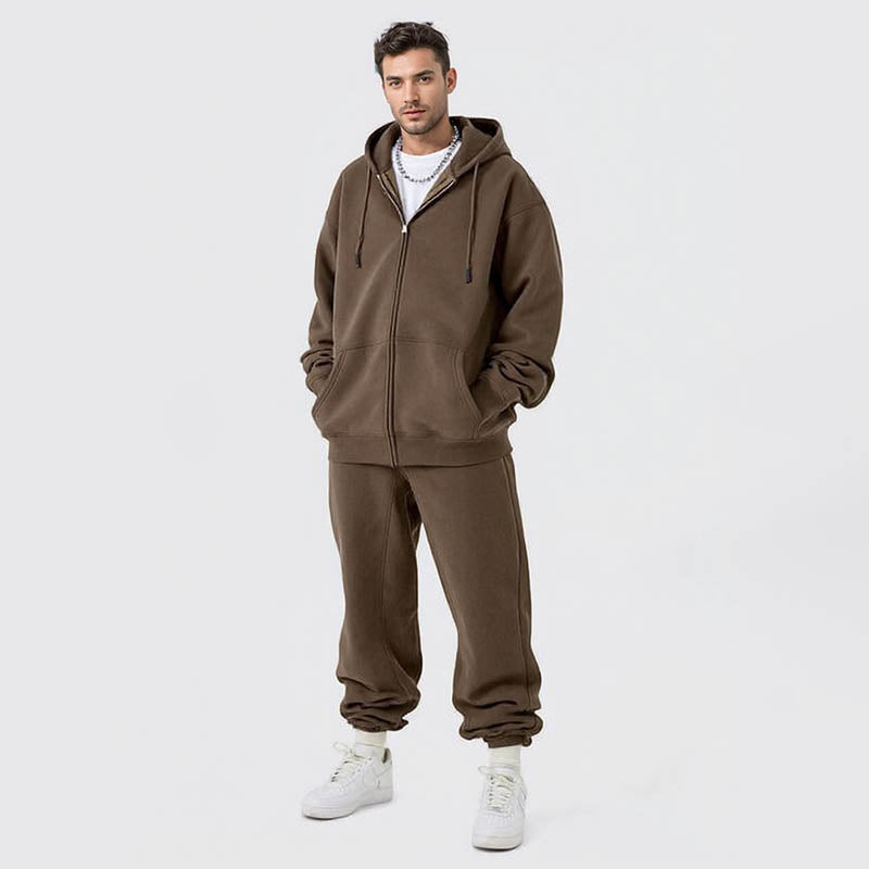 Men's hoodie plus fleece coat 350G autumn/Winter zipper hoodie chunky solid color sports hoodie
