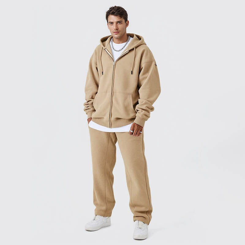 Men's hoodie plus fleece coat 350G autumn/Winter zipper hoodie chunky solid color sports hoodie