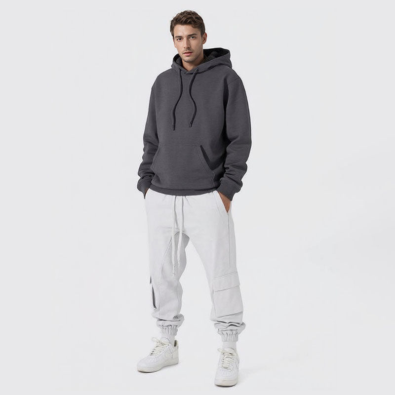 Men's Casual Fleece Hoodie Casual Hooded Sweatshirt Fleece Long Sleeve Pullover