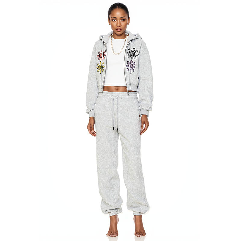 Women's autumn niche plus velvet gray short pocket sweatshirt zipper cardigan women's top