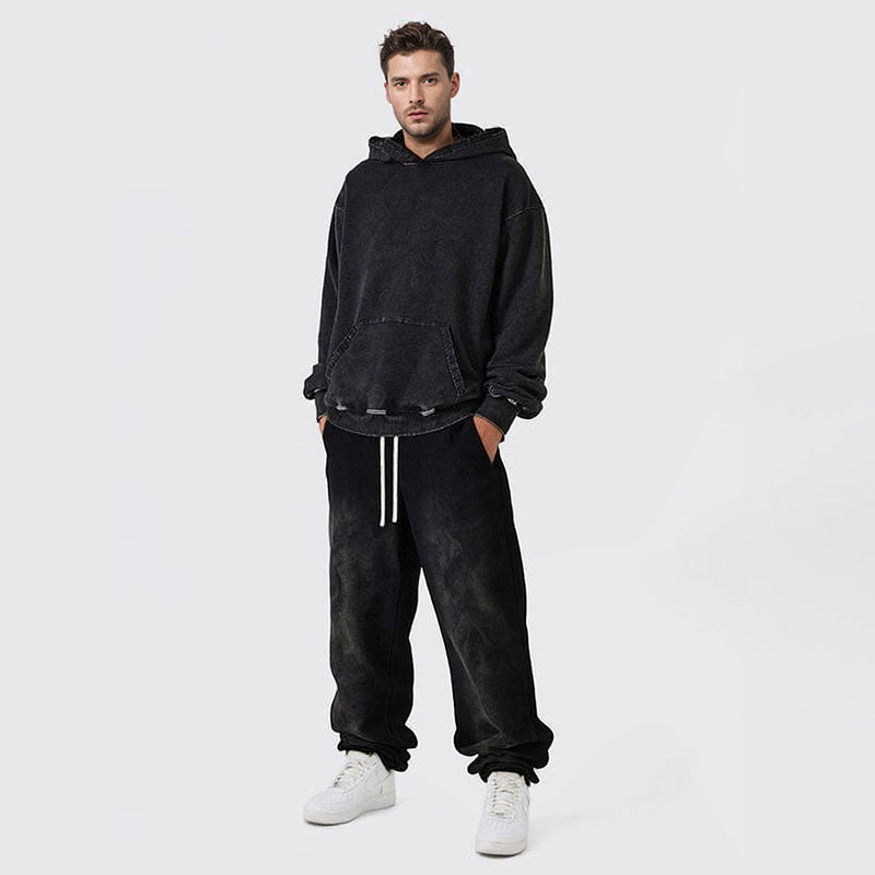 Autumn fried snowflake trendy brand loose youth solid color hoodie washed pullover hooded sweatshirt for men