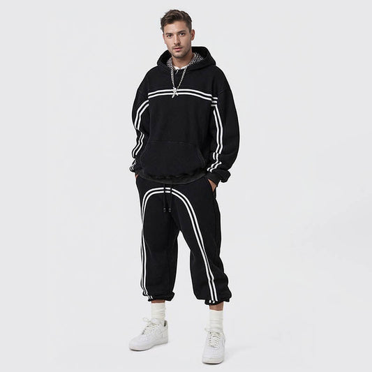 Autumn and winter European and American high street retro washed hooded sweatshirt plus velvet sports men's sweatshirt