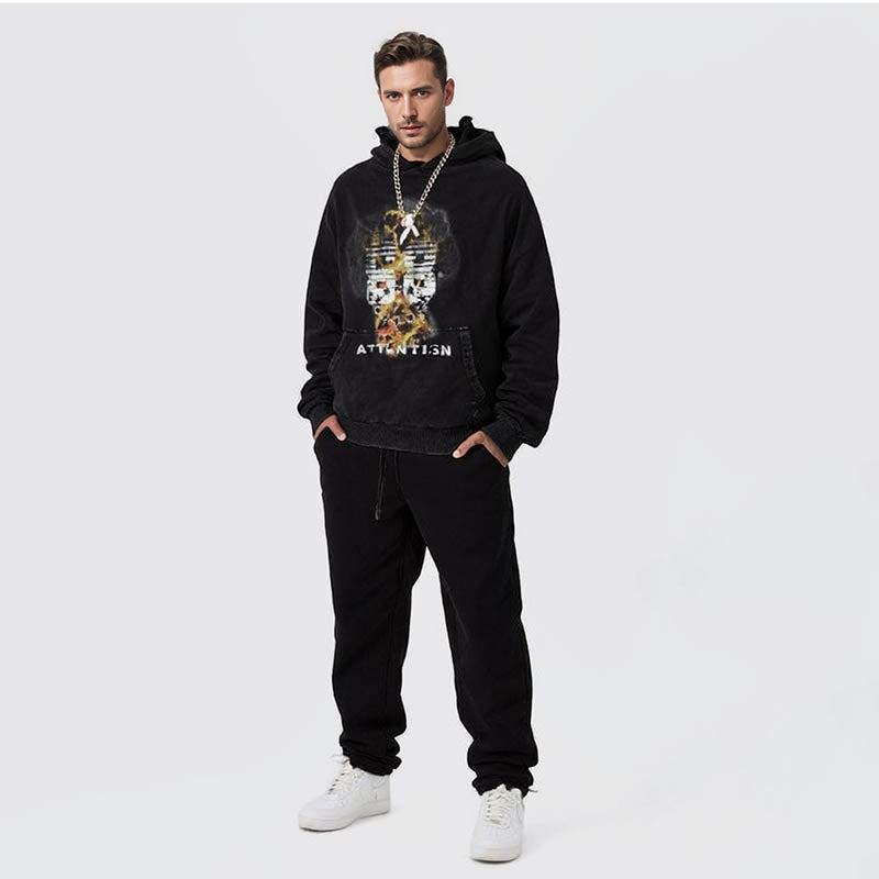 Autumn European and American high street heavyweight batik hooded sweatshirts for men and women