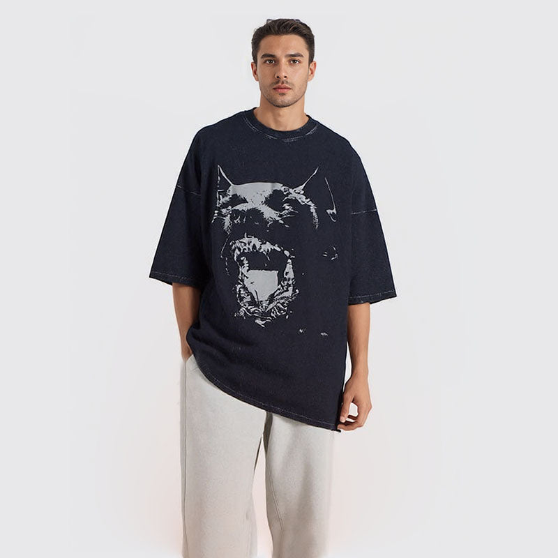 Dark style heavyweight pure cotton short-sleeved T-shirt men's summer new loose shoulder sleeves round neck straight T-shirt same style for men and women