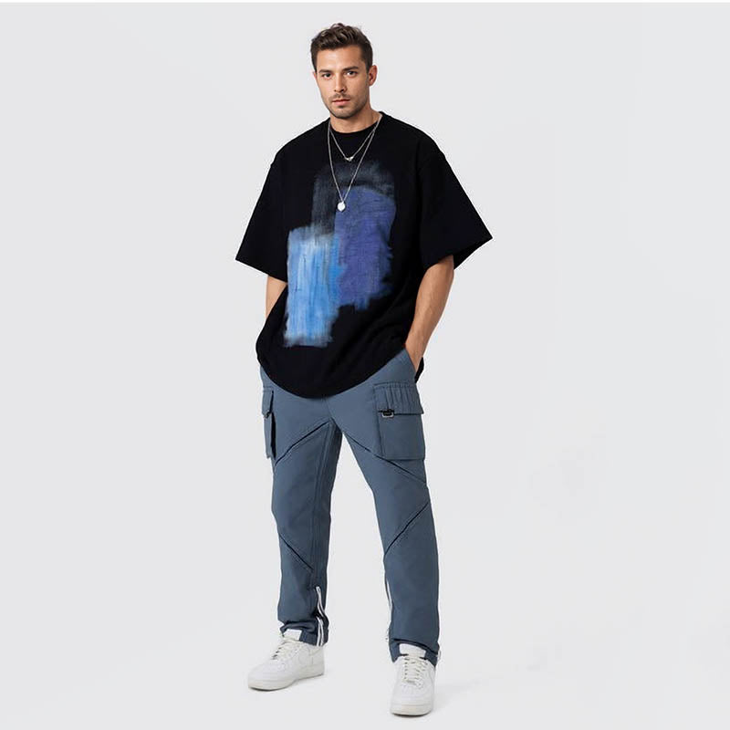 Men's street hip-hop graffiti printed short-sleeved T-shirt men's loose couple casual versatile half-sleeved T-shirt