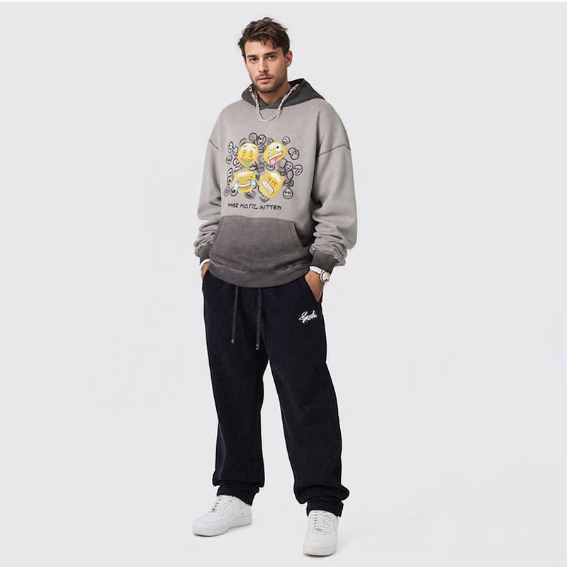 Men's autumn and winter creative expression pack distressed tops trendy hooded sweatshirts for men
