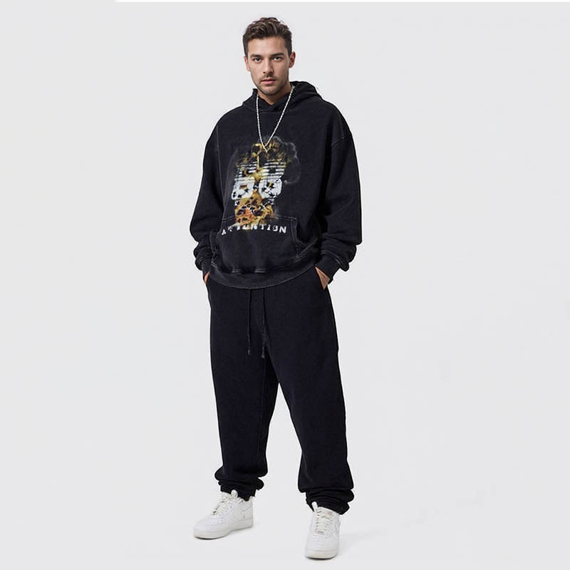 Autumn European and American high street heavyweight batik hooded sweatshirts for men and women