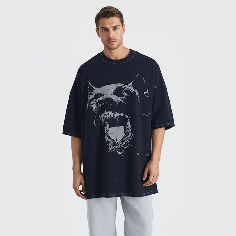Dark style heavyweight pure cotton short-sleeved T-shirt men's summer new loose shoulder sleeves round neck straight T-shirt same style for men and women