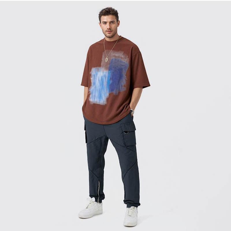 Men's street hip-hop graffiti printed short-sleeved T-shirt men's loose couple casual versatile half-sleeved T-shirt