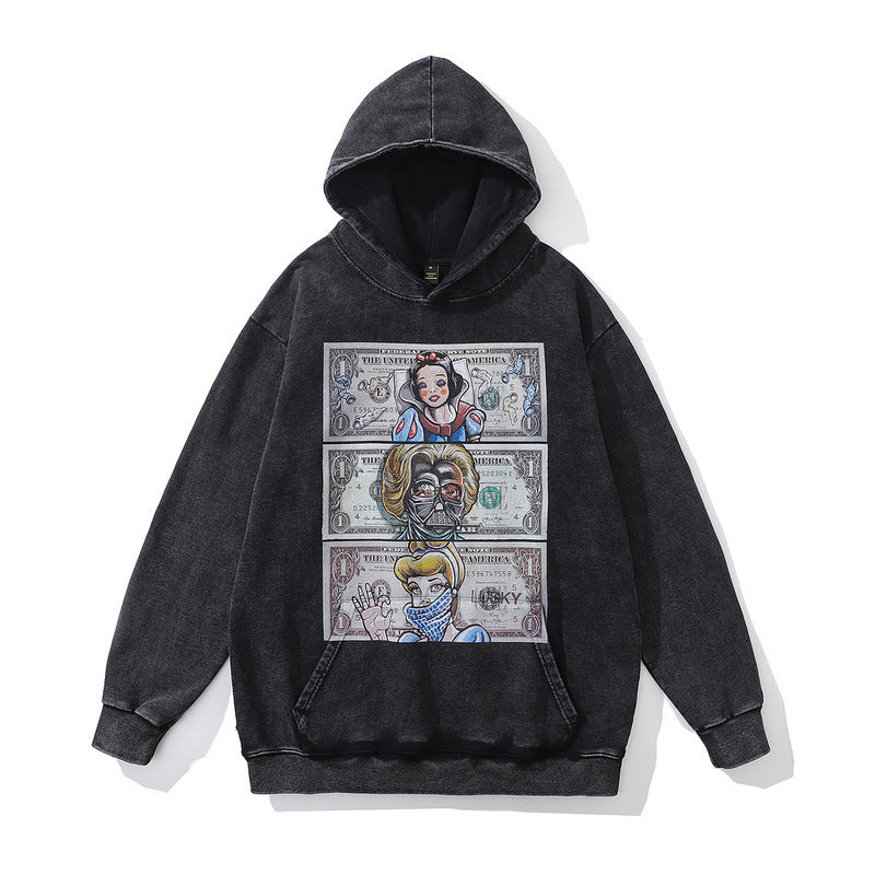 Hip-hop printed hooded sweatshirt cartoon fun street men and women casual loose pullover