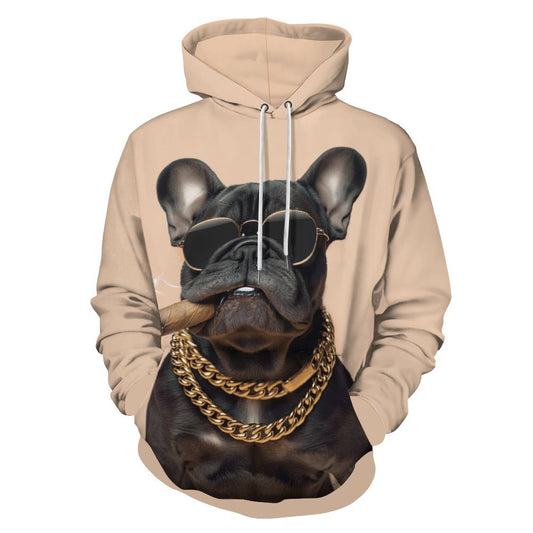 New 3D digital gangster dog print loose men's hooded sweatshirt