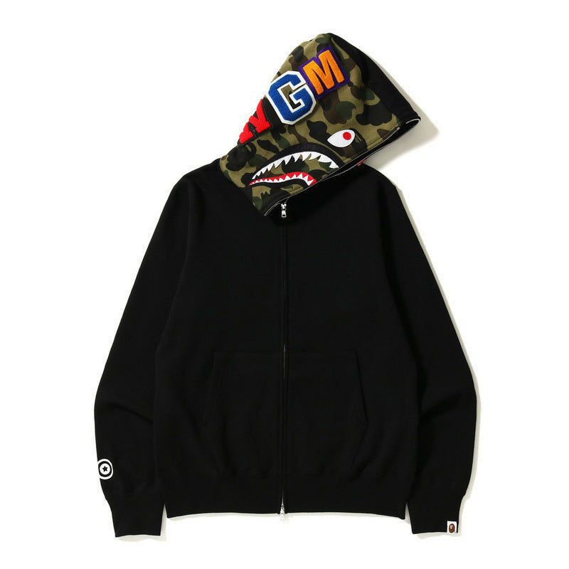 Camouflage patchwork hooded sweatshirt fleece jacket