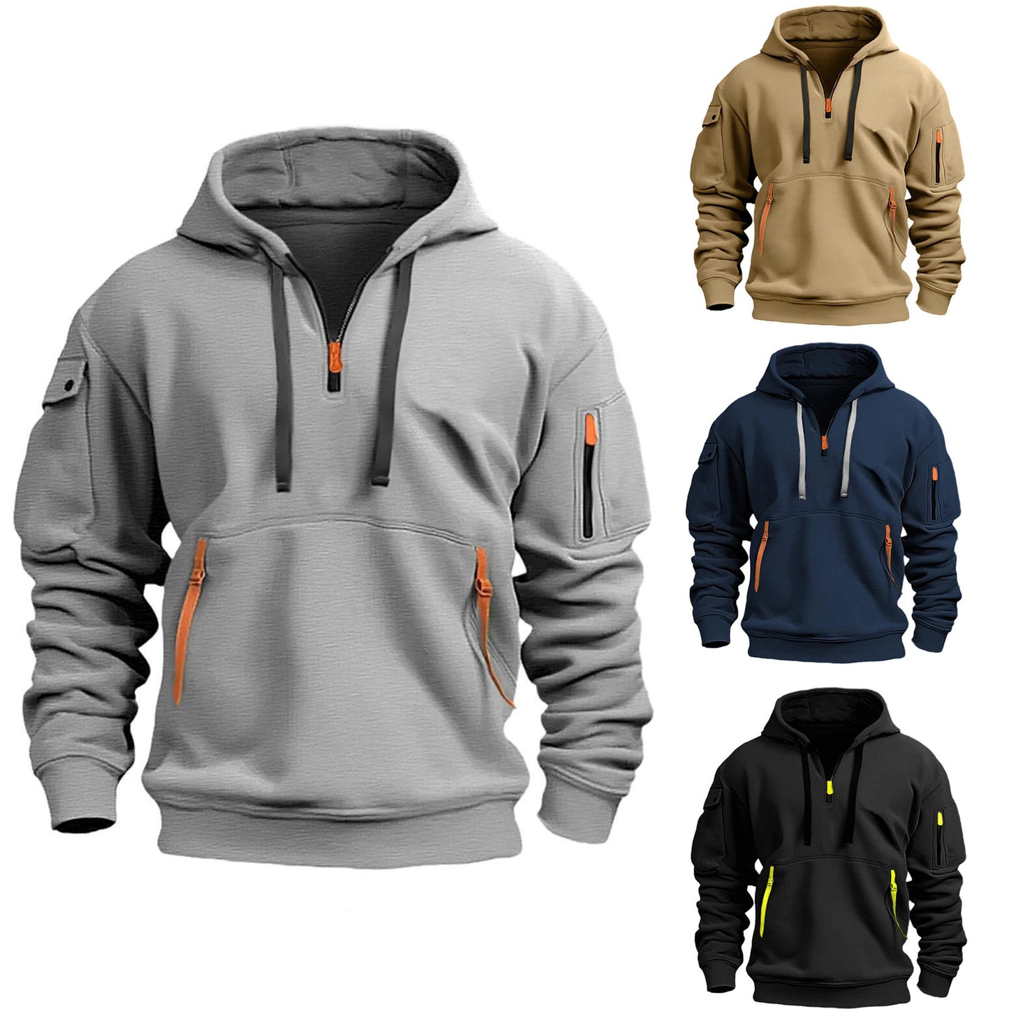 Spring and autumn new men's sweatshirt hoodie zipper multi-pocket pullover sports casual sports hoodie