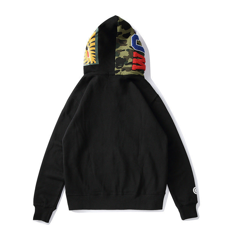 Camouflage patchwork hooded sweatshirt fleece jacket