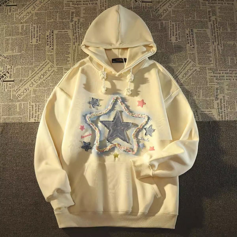 Retro star embroidered hooded sweatshirt for women thin loose and lazy design niche jacket