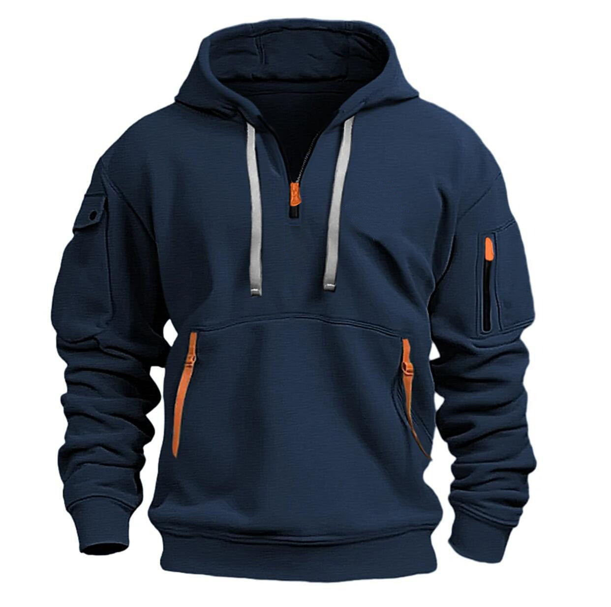 Spring and autumn new men's sweatshirt hoodie zipper multi-pocket pullover sports casual sports hoodie