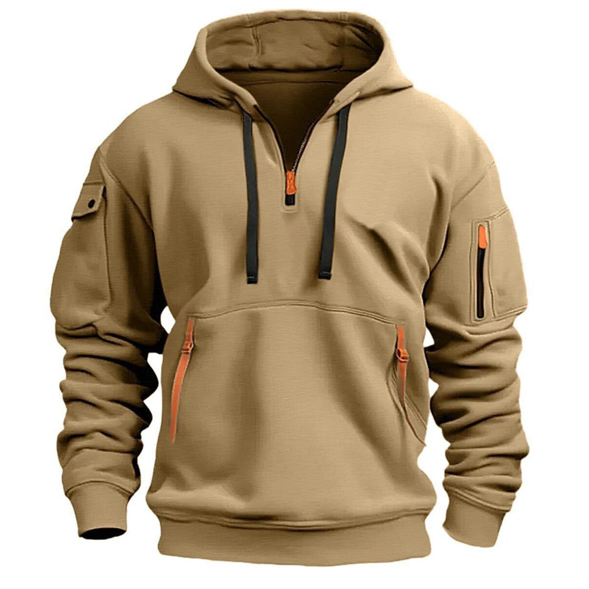 Spring and autumn new men's sweatshirt hoodie zipper multi-pocket pullover sports casual sports hoodie