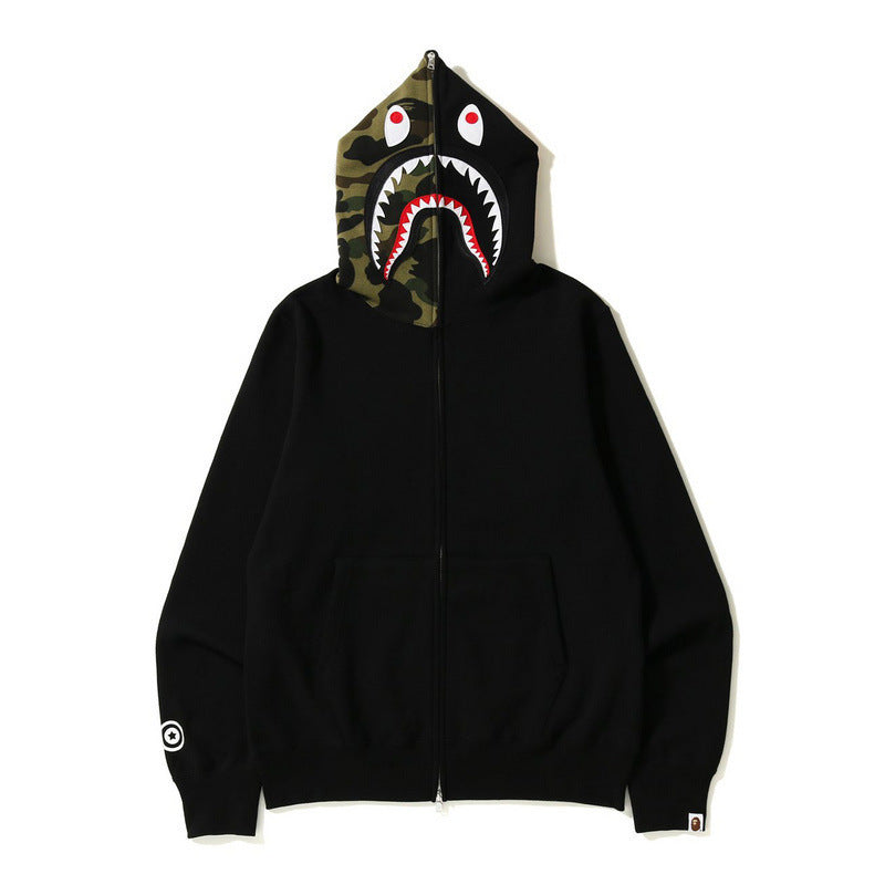 Camouflage patchwork hooded sweatshirt fleece jacket