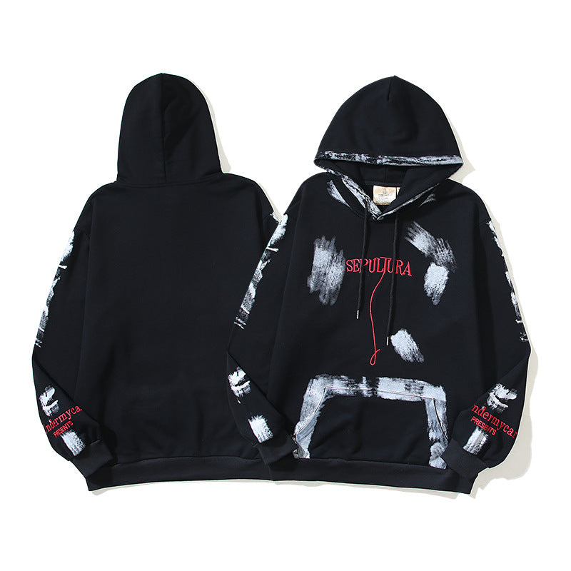 Graffiti pattern printed loose hooded sweatshirt for men and women