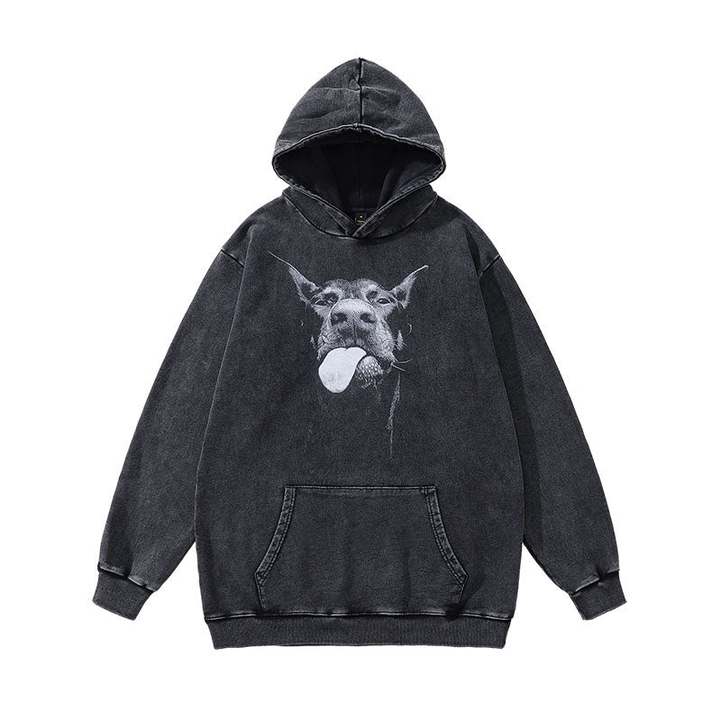 US dollar print heavy distressed hooded sweatshirt retro washed hoodie for men