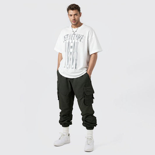 Cotton letter-printed short-sleeved T-shirt for men