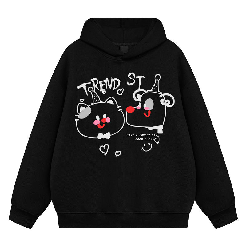 Men's Cartoon Printed Hooded Sweatshirt Unisex Style Loose Autumn and Winter Sweatshirt Men's Clothing