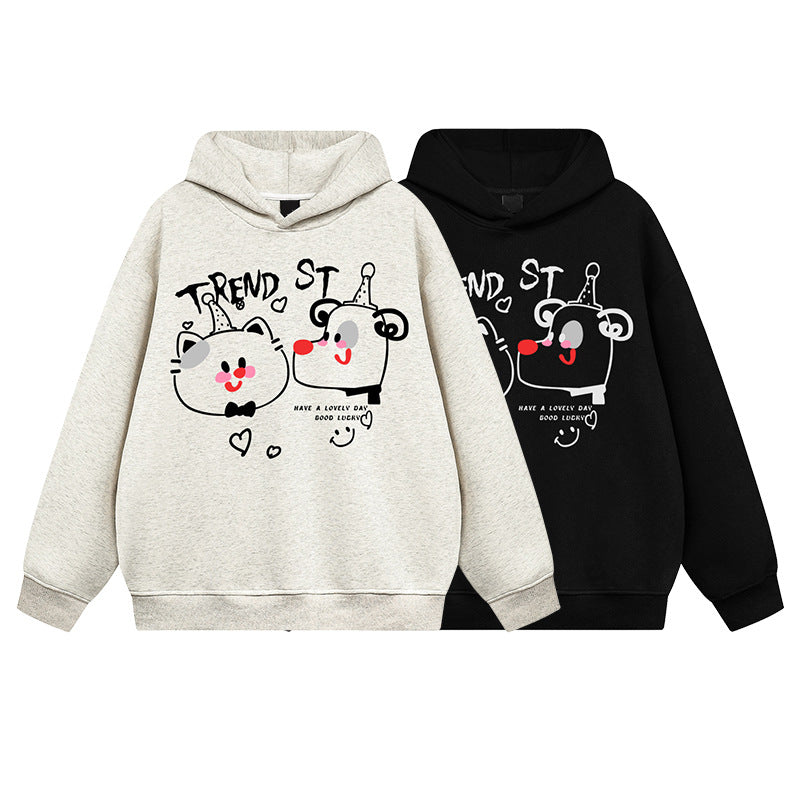 Men's Cartoon Printed Hooded Sweatshirt Unisex Style Loose Autumn and Winter Sweatshirt Men's Clothing