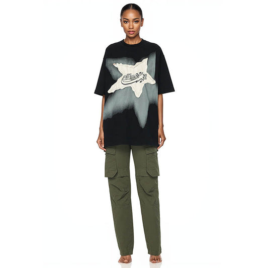 Men's Oversized Retro Star Graphic T-Shirt Cotton T-Shirt Harajuku Short Sleeve Casual Summer Tops Men's