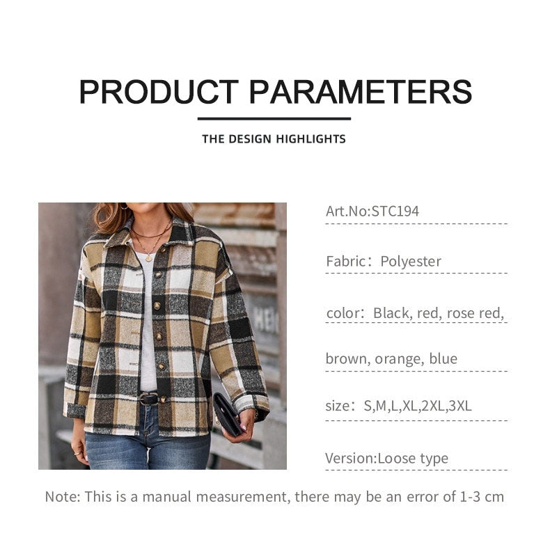 Women's Long Plaid Shacket Jacket Oversized Button Down Shirts Winter Warm Pea Coat