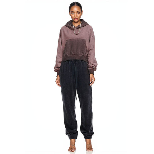 fashion short high waist slim fit reverse bottom stir fried hooded pocket casual dragon sleep top