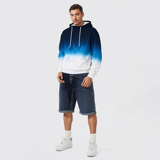 Long Men's Sweatshirt Gradient Digital Print Hooded Sweatshirt