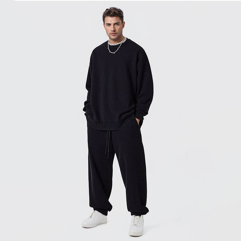 report item Autumn worn looking washed-out  vibe round neck sweater men's long-sleeve shirt