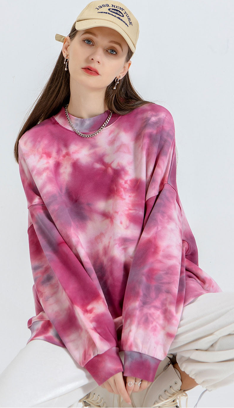 Tie Dye Boys Girls Sweatshirt Round Neck Pink Pullover Long Sleeve Sweatshirt