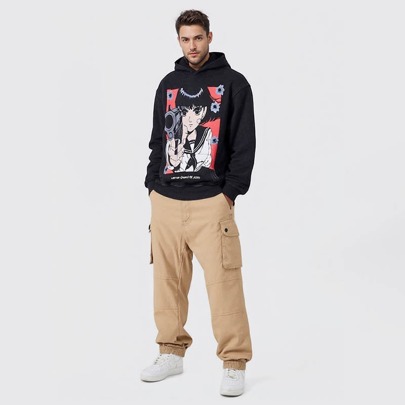 Autumn and winter hoodie cartoon cartoon print 420g heavy cotton wash loose hoodie men's and women's sweatshirts