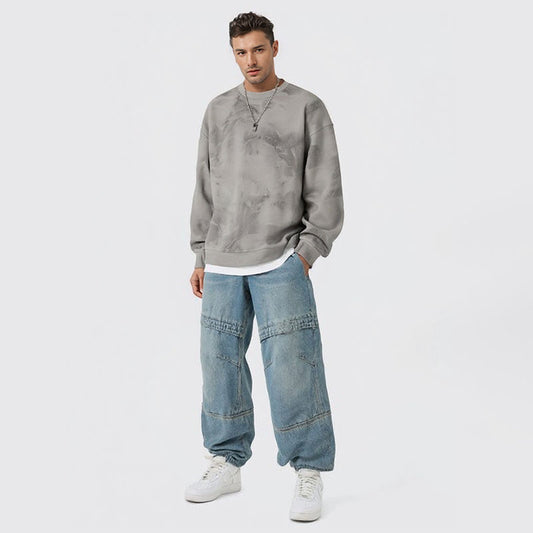 Heavy Men's Sweatshirt Spring and Autumn New Tie-Dye Distressed Men's Tops Youth Loose Fake Two-Piece Jacket Men's Sweatshirt
