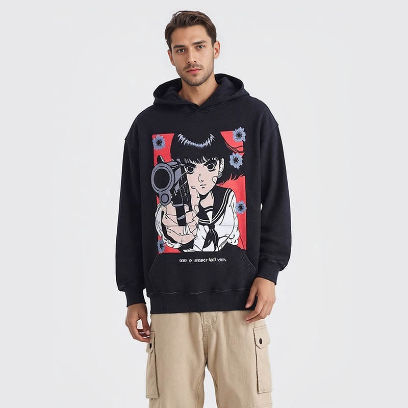 Autumn and winter hoodie cartoon cartoon print 420g heavy cotton wash loose hoodie men's and women's sweatshirts