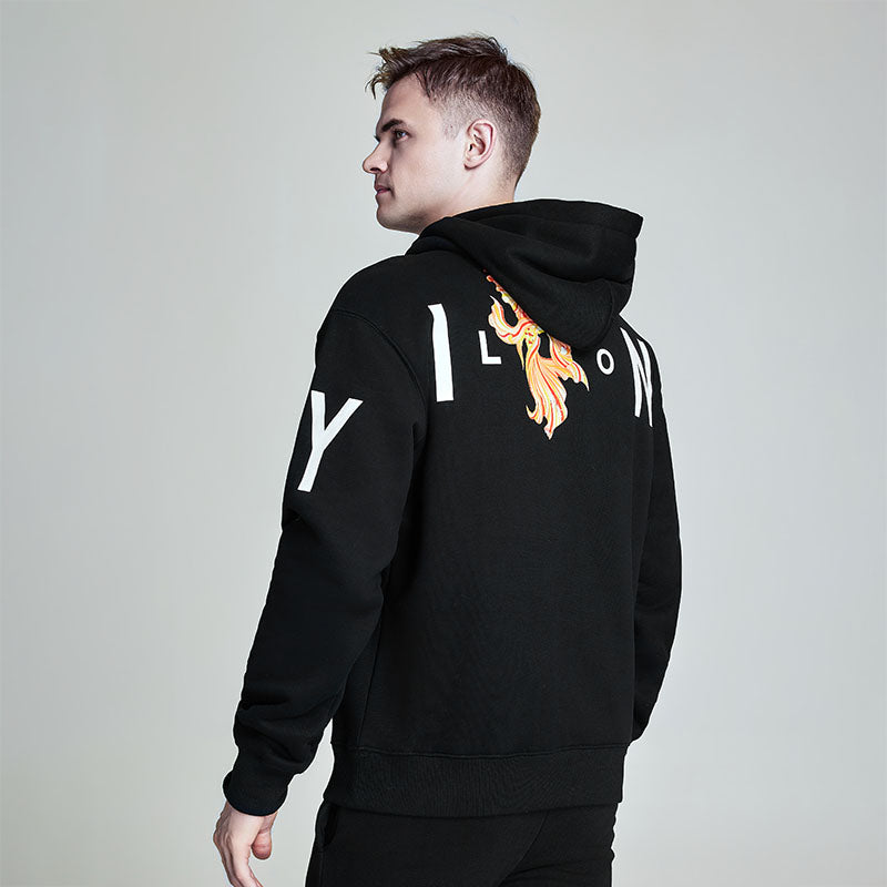 Black long-sleeved sweatshirt printed fleece hoodie for men