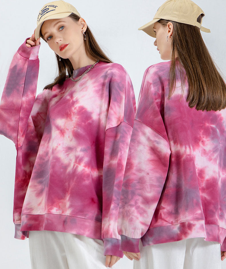 Tie Dye Boys Girls Sweatshirt Round Neck Pink Pullover Long Sleeve Sweatshirt