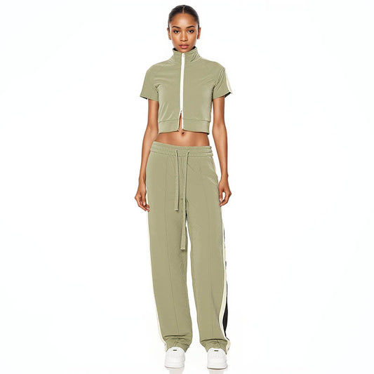 High Neck Zip Crop Top