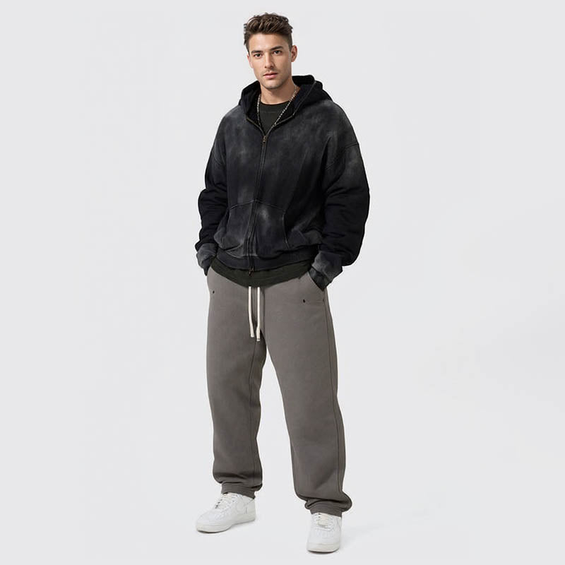 Men's dirty dyed retro distressed fashion men's sweatshirts loose washed thin men's hoodies