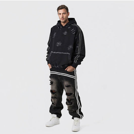 Men's autumn and winter high quality dirty style painted distressed retro hooded sweatshirt for men