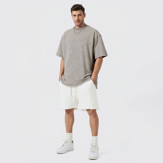 Pure cotton washed T-shirt for men and women in summer retro old street loose American fashion brand short-sleeved customization